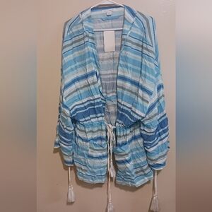 Dreams Co Womens Striped Blue and White Tassel Robe 1x A-1
